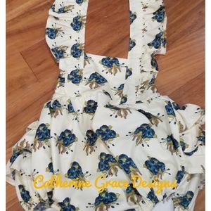 baby girls floral romper, 6 months, blue flowers